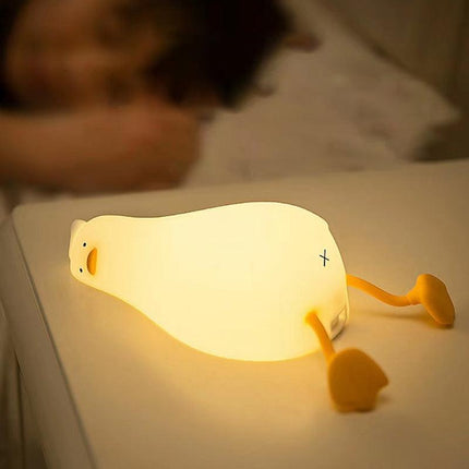 Lying Flat Duck Night Light Silicone Pat Lamp Cartoon Cute Children Nightlights - Aimall