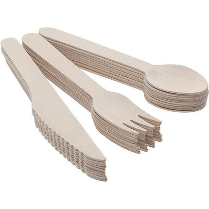 Wooden Cutlery Set Disposable Bamboo Wood Bulk Buy Forks Spoons Knives Party Eco - Aimall