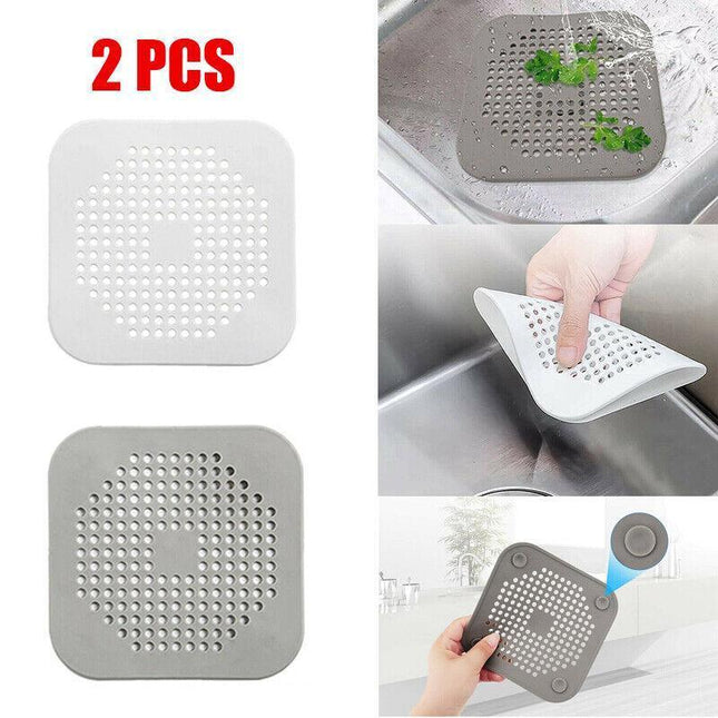 2pc Square Drain Cover for Shower Drain Hair Catcher Flat Silicone Plug for Bath - Aimall