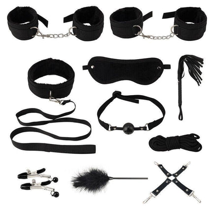 14PCS Bondage Set BDSM Restraint Ball Gag Fetish Handcuffs Couples Sex Whip Toy - Aimall