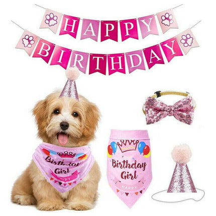 Dog Pet Happy Birthday Banner Hat Headwear Bandana Neckerchief Ties Party Decor - Aimall