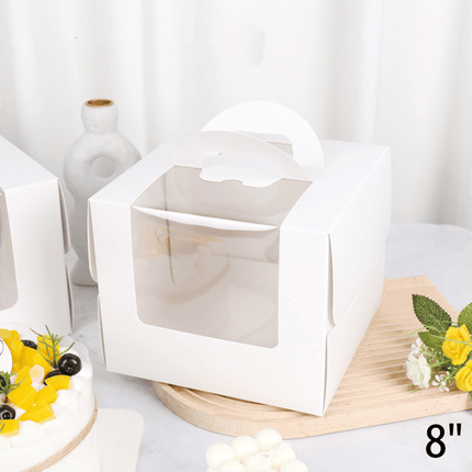 Portable Cake Boxes White Paper Display Window Packing Case Party with Handle AU - Aimall