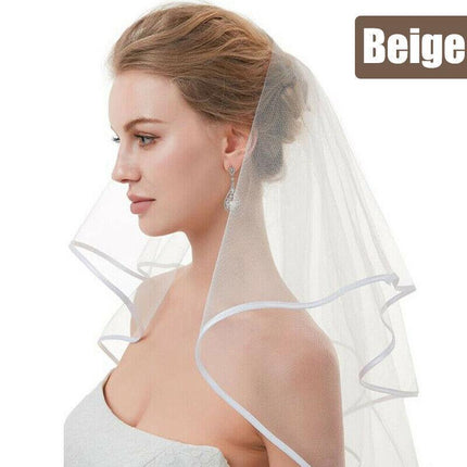 Women Bridal Wedding 2-Tier Veil With Satin Edge Comb Hen's Night White Ivory AU - Aimall