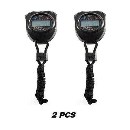 2X Handheld Stop watch Digital Chronograph Sports Counter StopWatch Timer Alarm - Aimall
