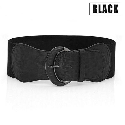 Women Ladies Faux Leather Wide Stretch Elastic Buckle Cinch Waist Wide Belt AU - Aimall