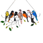 Stained Birds-On-A-Wire Window Panel Hanging Suncatcher Ornament Gifts AU Stock - Aimall