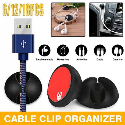 6-18 PCS Cable Clips Tidy Cord Lead Organiser USB Charger Holder Drop Sticker - Aimall