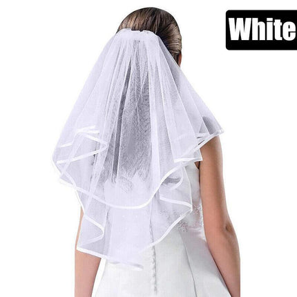 Women Bridal Wedding 2-Tier Veil With Satin Edge Comb Hen's Night White Ivory AU - Aimall