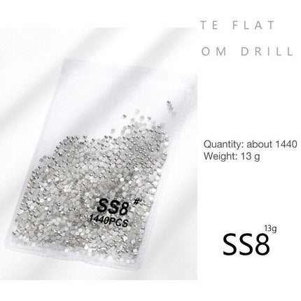 1440PCS Glitter Rhinestones Crystal Flat Clear Bottom Glass Nail Art Nail Drill - Aimall
