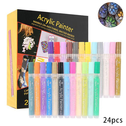 Flysea 12-80 Colours Acrylic Paint Pens Painting Stone Ceramic Glass Marker2-3mm - Aimall