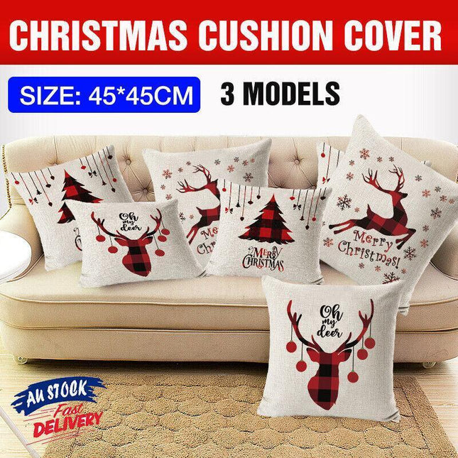 1PC Christmas Square Cushion Cover Throw Waist Pillow Case Sofa Home Decor AU - Aimall