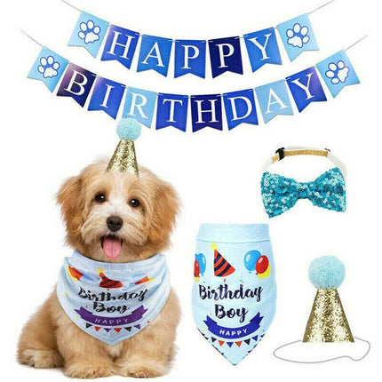 Dog Pet Happy Birthday Banner Hat Headwear Bandana Neckerchief Ties Party Decor - Aimall