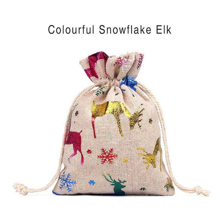 10PCS Christmas Cookie Candy Treat Gift Bags Xmas Party Wrapping Drawstring Bag - Aimall