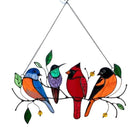Stained Birds-On-A-Wire Window Panel Hanging Suncatcher Ornament Gifts AU Stock - Aimall