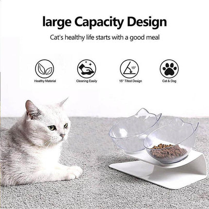 Double Cat Bowl Pet Bowls Stand Dog Elevated Feeder Food Water Raised Lifted AU - Aimall