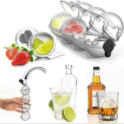 2x 4 Large Ice Ball Maker Cube Tray Big Silicone Mold Sphere Whiskey Round Mould - Aimall