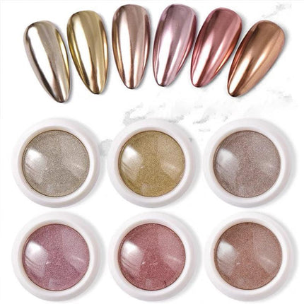 6 Colour Nail Mirror Effect Powder High Pigment Glitter Nail Art Dust Manicure A - Aimall