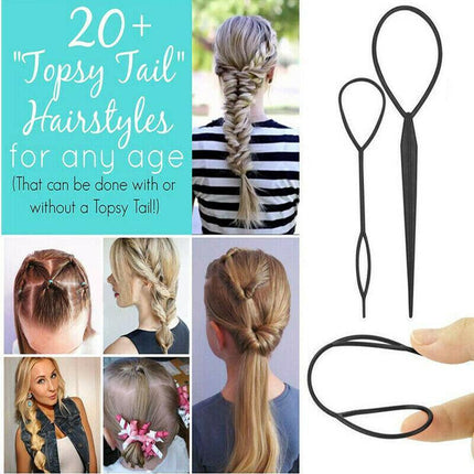 Hair Styling Tool 2PCS Set Topsy Tail Ponytail Maker Braid Ladies Girl Clip Loop - Aimall