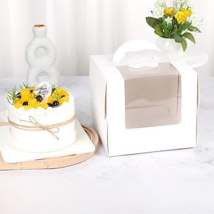 Portable Cake Boxes White Paper Display Window Packing Case Party with Handle AU - Aimall
