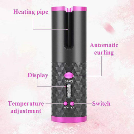 LCD Cordless Auto Rotating Hair Curler Hair Waver Curling Iron Wireless Ceramic - Aimall