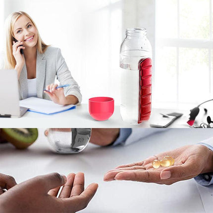 2 IN 1 Water Bottle With Daily Pill Box Organizer Drinking 600ML Bottle AU STOCK - Aimall