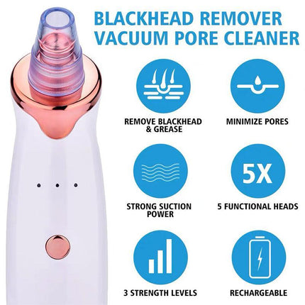 AU Vacuum Blackhead Remover Facial Skin Pore Acne Pimple 5Sucker Cleaner Machine - Aimall
