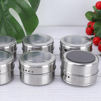 12PCS Kitchen Magnetic Spice Jars Pot Holders Storages Rack Herb Stainless Steel - Aimall