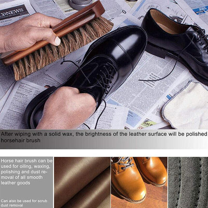 2X Horsehair Shoe Brush Wood Handle Leather Boots Daubers Applicators Cleaning - Aimall
