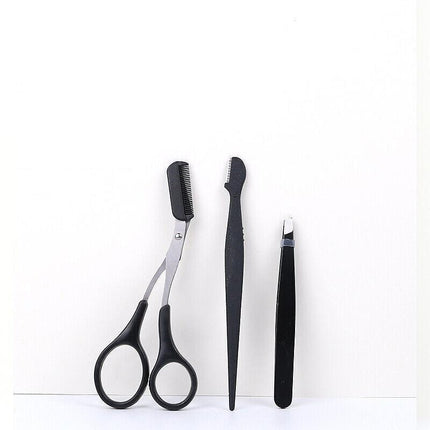 3PCS Eyebrow Razor Set Trimmer Shaver Scissors spooley Dermaplaning Tweezers AU - Aimall