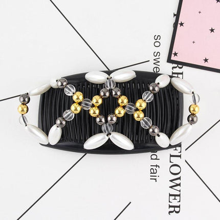 Beaded Stretchy Easy Magic Hair Comb Elastic Double Hair Clip Hair Accessories - Aimall