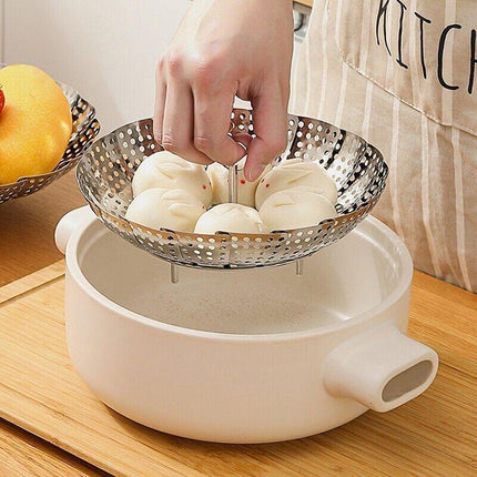 26CM Steam Vegetable Basket Stainless Steel Tray Mesh Cook Dish Folding Steamer - Aimall