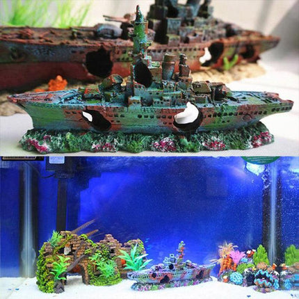 NEW Aquarium Shipwreck Ship Fish Tank Resin Sunken Ship Fishing Hiding Pot Decor - Aimall