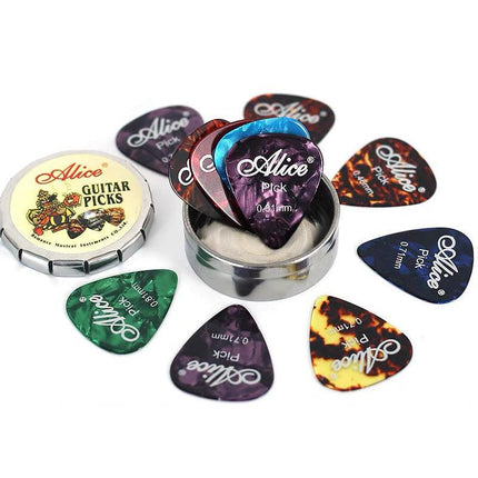 NEW 12PCS Celluloid Acoustic Alice Guitar Picks Pick Set Bulk + Case Box Tin AU - Aimall