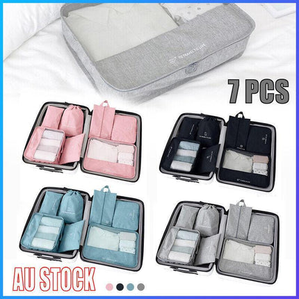 7Pcs Packing Cubes Travel Pouches Luggage Organiser Clothes Suitcase Storage Bag - Aimall