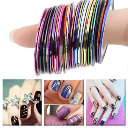32PCS Nail Striping Tape Metallic Laser Line Sticker Rolls Manicure DIY Mixed AU - Aimall