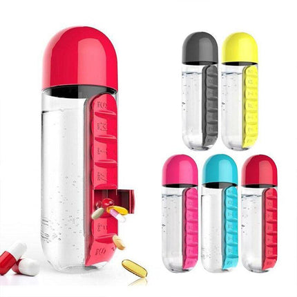 2 IN 1 Water Bottle With Daily Pill Box Organizer Drinking 600ML Bottle AU STOCK - Aimall