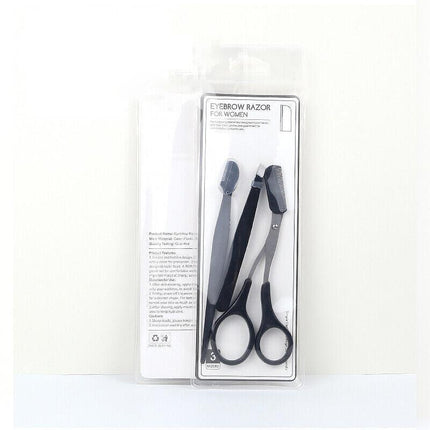 3PCS Eyebrow Razor Set Trimmer Shaver Scissors spooley Dermaplaning Tweezers AU - Aimall