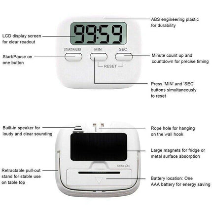 Magnetic Digital Kitchen Cooking Timer 99 Minute Egg Count Down with LCD Display - Aimall