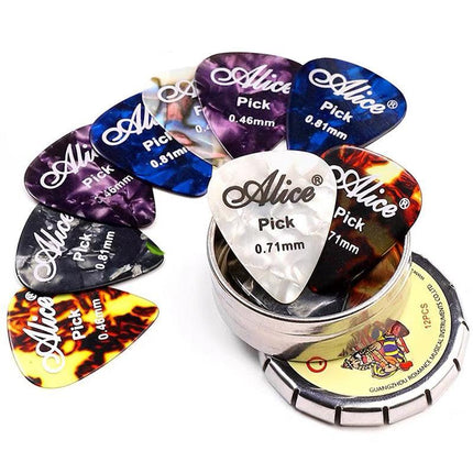 NEW 12PCS Celluloid Acoustic Alice Guitar Picks Pick Set Bulk + Case Box Tin AU - Aimall