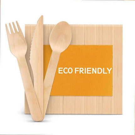 Wooden Cutlery Set Disposable Bamboo Wood Bulk Buy Forks Spoons Knives Party Eco - Aimall