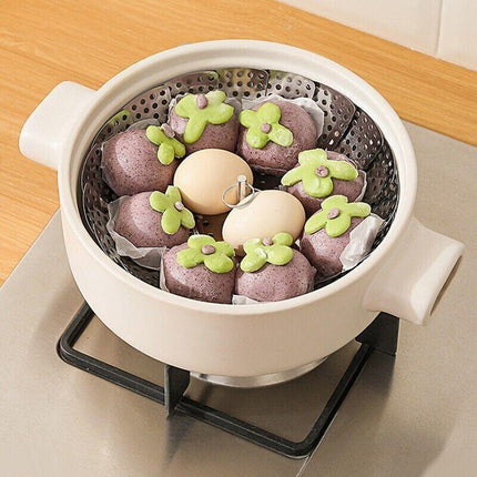 26CM Steam Vegetable Basket Stainless Steel Tray Mesh Cook Dish Folding Steamer - Aimall