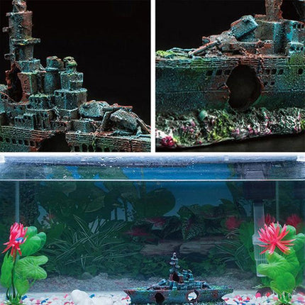 NEW Aquarium Shipwreck Ship Fish Tank Resin Sunken Ship Fishing Hiding Pot Decor - Aimall