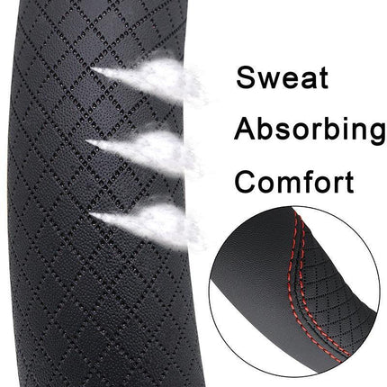 Breathable Car Steering Wheel Black Cover PU Leather Anti-slip Interiors 15'' AU - Aimall