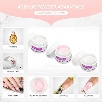 Acrylic Nail Art Starter Kit Clear White Pink Acrylic Powder 120ML Liquid Set AU - Aimall