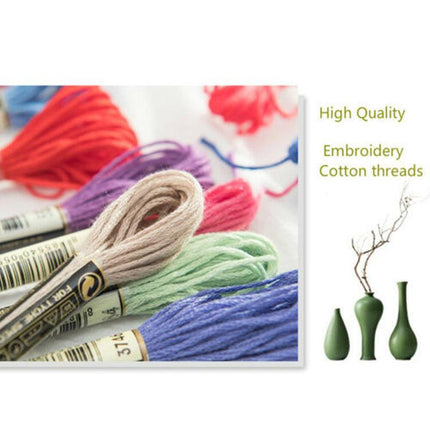 DIY Flowers Pattern Embroidery Kits Craft Beginner Needlepoint Hoop Cross Stitch - Aimall