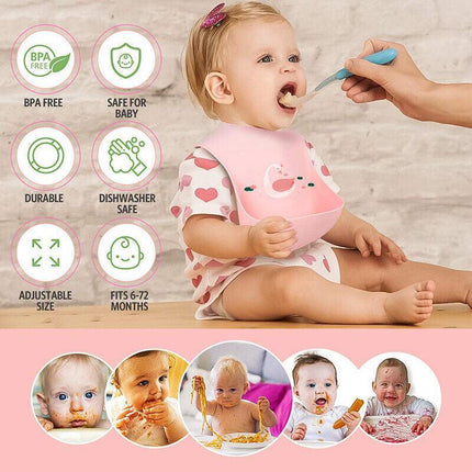 Baby Feeding Bib Apron Smock Silicon Waterproof Easy Clean 0-6 Kid Toddler Pouch - Aimall