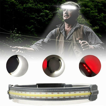 COB+LED Headlamp Headlight Torch Flashlight Work Light Bar Head Band Lamp Sensor - Aimall