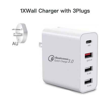 48W QUALCOMM QC3.0 4 PORT TYPE C FAST WALL CHARGER PLUG Adapter AU STOCK - Aimall