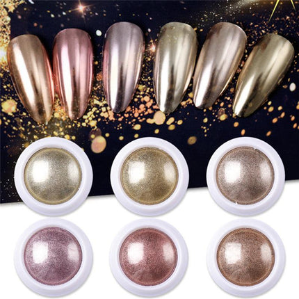 6 Colour Nail Mirror Effect Powder High Pigment Glitter Nail Art Dust Manicure A - Aimall