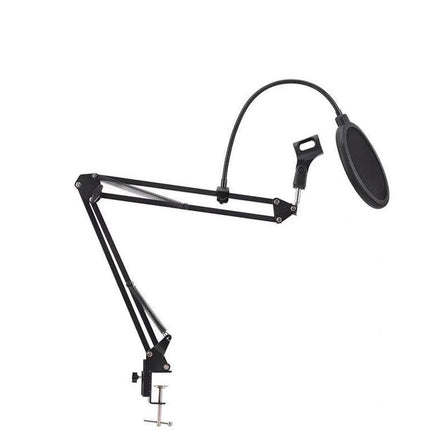 Microphone Suspension Boom Arm Desktop Stand Mic Holder Mount Bonus Pop Filter - Aimall
